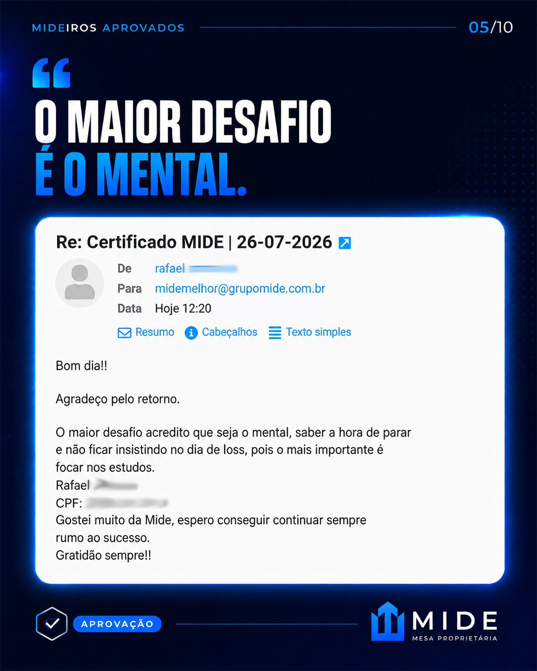 Certificado de aprovação MIDE 4
