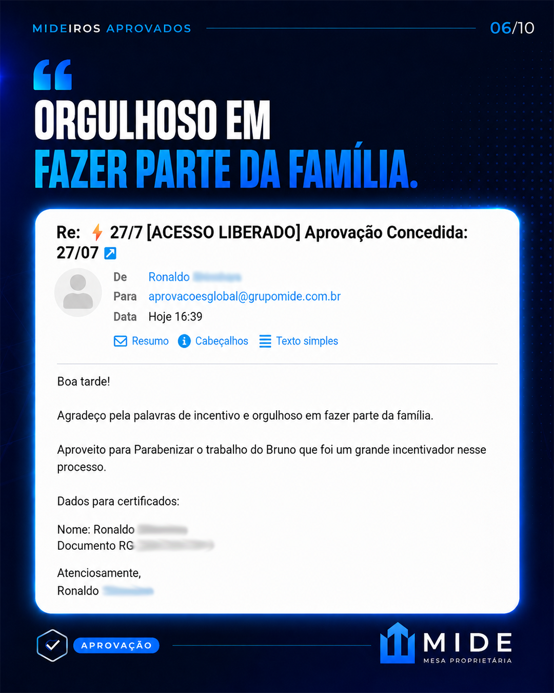 Certificado de aprovação MIDE 5