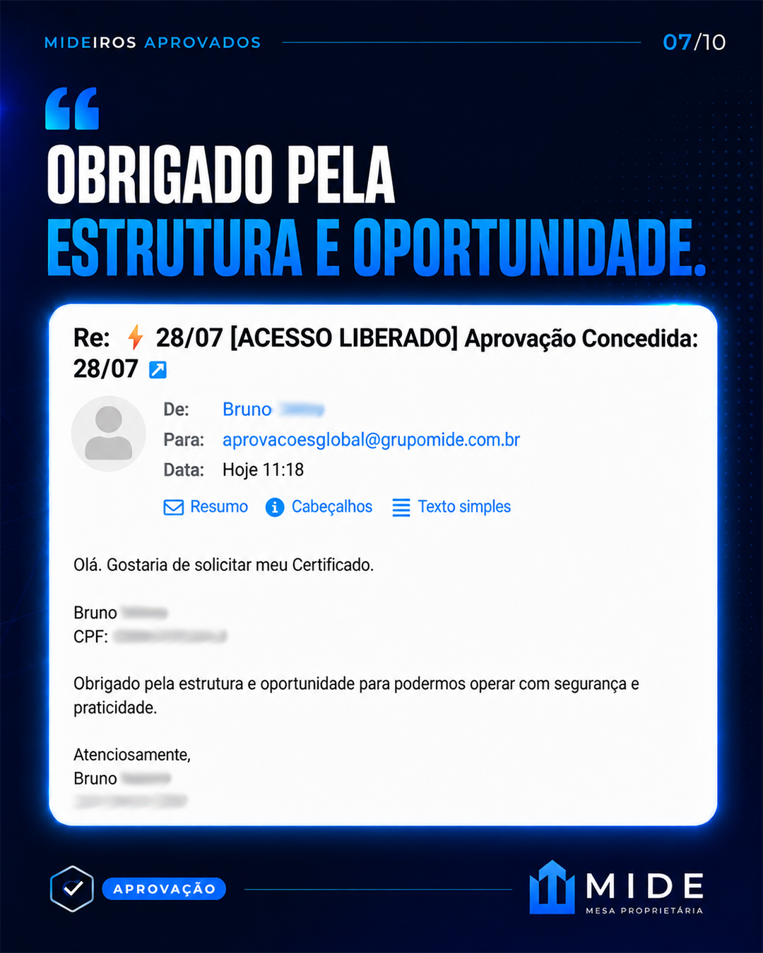 Certificado de aprovação MIDE 6