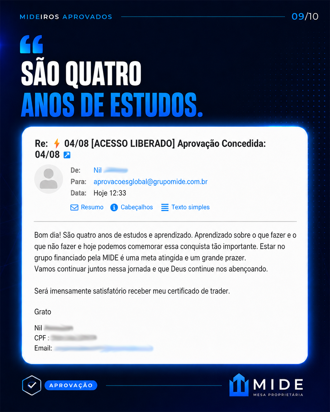 Certificado de aprovação MIDE 8